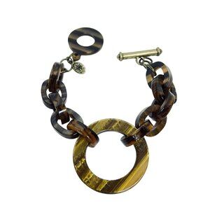 Lydell Brown And Gold Lucite Chain Bracelet Signed (5833)